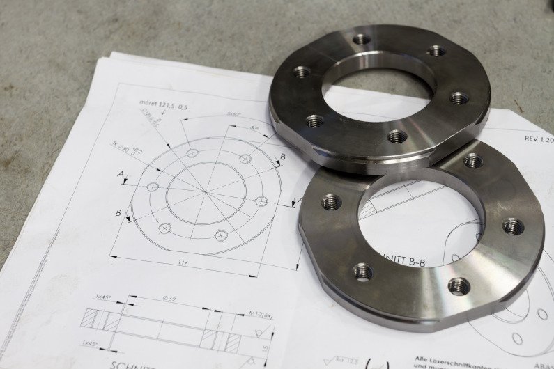Metal components on engineering drawing