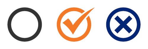 Tick and cross representing the decision on how to manufacture prototype parts
