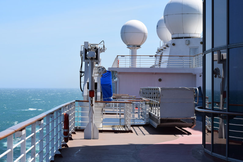 Deck of a ship with equipment