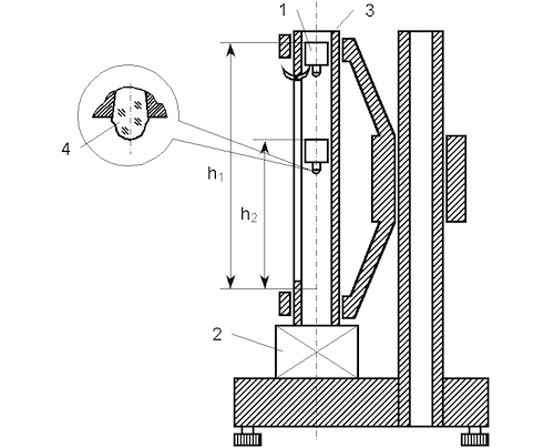 Schematic representation of Shore Scleroscope mounted on a tripod.