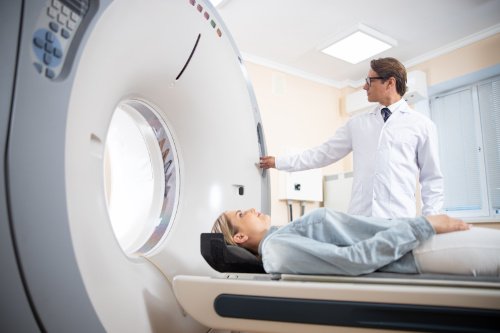 Woman getting CT scan