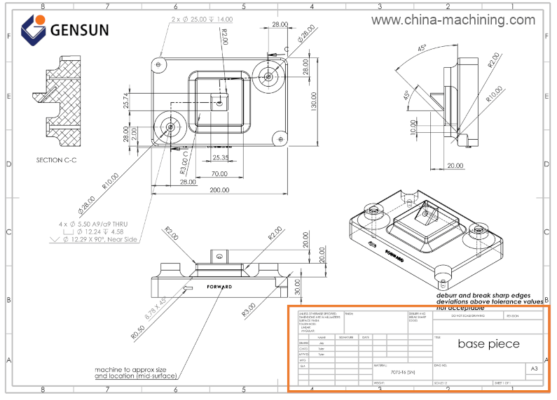 Technical drawing showing title block