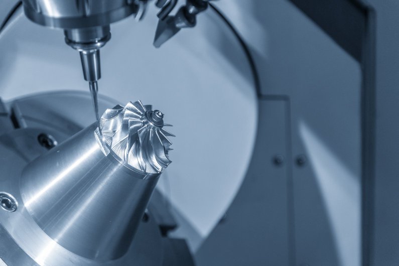 5 axis machine cutting aluminum turbine part