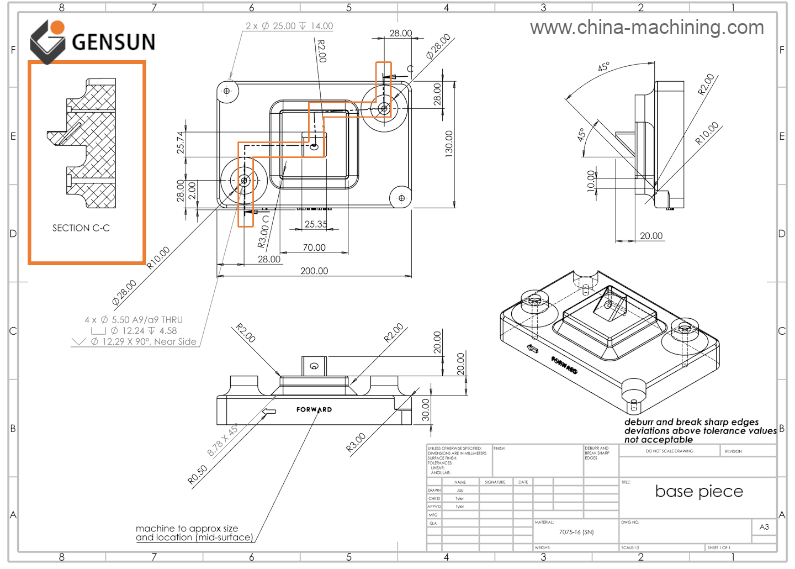 Technical drawing showing section view