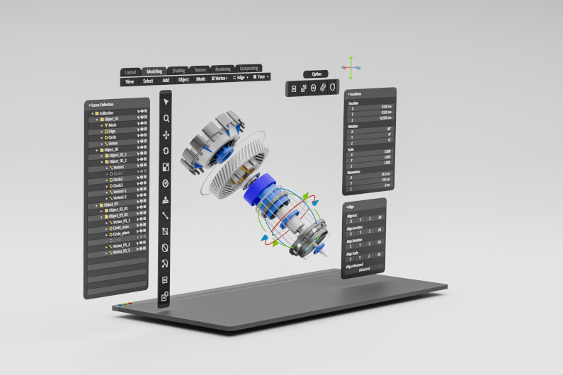 CAD program with industrial engine
